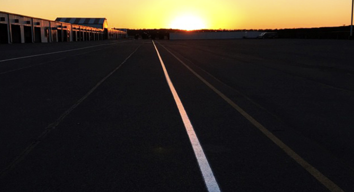 Freshly striped lot at sunset